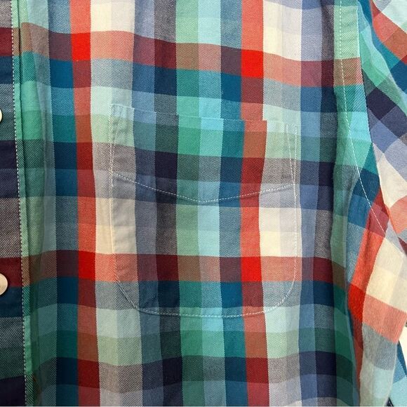 Perry Ellis Mens Shirt Size XL Blue Green Plaid Short Sleeve Button Up Cotton - Picture 4 of 12